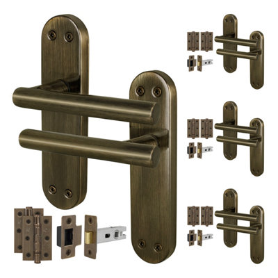 Afit Brass Door Handles With Latch And Hinges4 Pair Of Internal T-Bar Antique Brass BackplateOlvera Range from B&Q