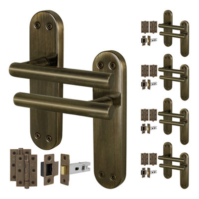 Afit Brass Door Handles With Latch And Hinges5 Pair Of Internal T-Bar Antique Brass BackplateOlvera Range from B&Q