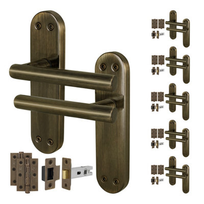 Afit Brass Door Handles With Latch And Hinges6 Pair Of Internal T-Bar Antique Brass BackplateOlvera Range from B&Q