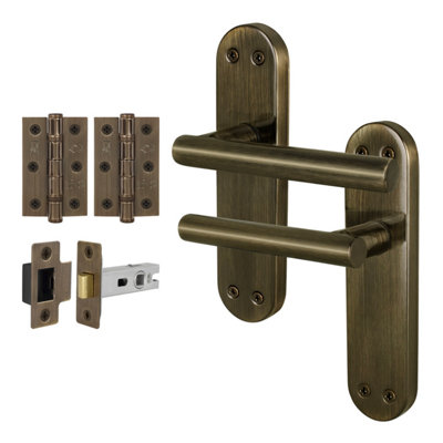 Afit Brass Bathroom Door Handle Set1 Pair Of Internal T-Bar Antique Backplate HandlesLock (64mm)HingesOlvera from B&Q
