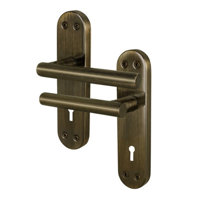 Afit Brass Lock Door Handles1 Pair Of Internal T-Bar Of Antique Brass Backplate HandlesOlvera Range from B&Q