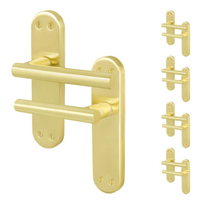 Afit Brass Door Handles Latch5 Pair Of Internal T-Bar Satin Brass Backplate HandlesOlvera Range from B&Q