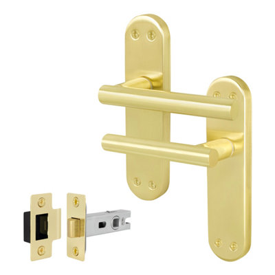 Afit Brass Door Handles With Latch1 Pair Of Internal T-Bar Satin Brass Backplate HandlesOlvera Range from B&Q