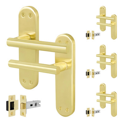 Afit Brass Door Handles With Latch4 Pair Of Internal T-Bar Satin Brass Backplate HandlesOlvera Range from B&Q