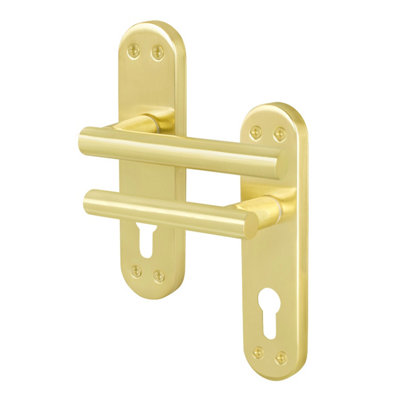 Afit Brass Euro Door Handles1 Pair Of Internal T-Bar Of Satin Brass Backplate HandlesOlvera Range from B&Q