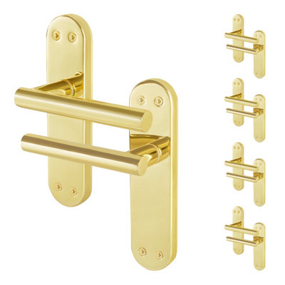 Afit Brass Door Handles Latch5 Pair Of Internal T-Bar Polished Brass Backplate HandlesOlvera Range from B&Q