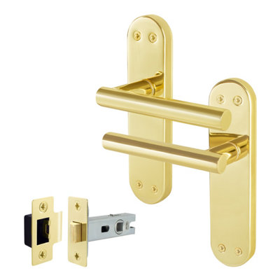 Afit Brass Door Handles With Latch1 Pair Of Internal T-Bar Polished Brass Backplate HandlesOlvera Range from B&Q