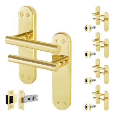 B&Q -  Brass Door Handles With Latch5 Pair Of Internal T-Bar Polished Brass Backplate HandlesOlvera Range