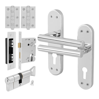 Afit Chrome Door Handle Euro Lock With Thumbturn CylinderHinges1 Pair Internal T-Bar Polished HandlesOlvera Range from B&Q