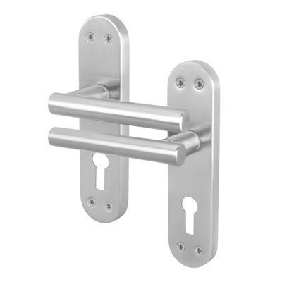 Afit Satin Euro Door Handles1 Pair Of Internal T-Bar Of Satin Nickel Backplate HandlesOlvera Range from B&Q