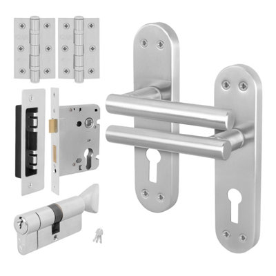 Afit Satin Door Handle Euro Lock With Thumbturn CylinderHinges1 Pair Internal T-Bar Satin Nickel HandlesOlvera Range from B&Q