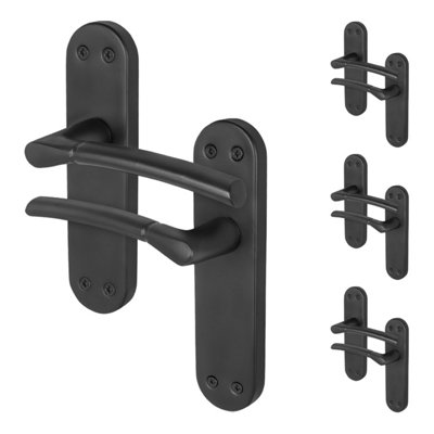 Afit Black Door Handles Latch4 Pairs Of Internal Matt Black Backplate HandlesBoston Range from B&Q