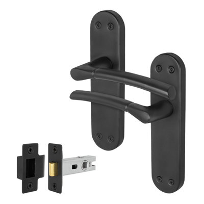 Afit Black Door Handles With Latch1 Pair Of Internal Matt Black Backplate HandlesLatch (64mm)Boston Range from B&Q