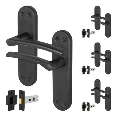 Afit Black Door Handles With Latch4 Pairs Of Internal Matt Black Backplate HandlesLatch (64mm)Boston Range from B&Q