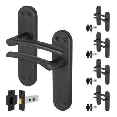 Afit Black Door Handles With Latch5 Pairs Of Internal Matt Black Backplate HandlesLatch (64mm)Boston Range from B&Q
