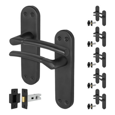 Afit Black Door Handles With Latch6 Pairs Of Internal Matt Black Backplate HandlesLatch (64mm)Boston Range from B&Q