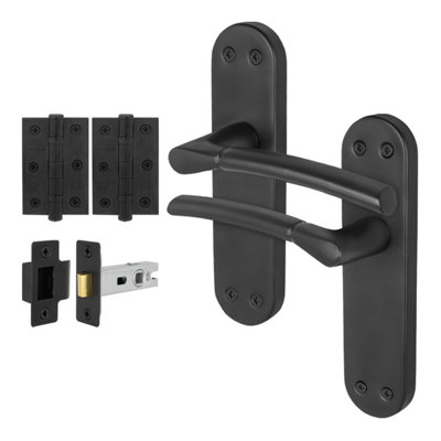 Afit Black Door Handles Latch Set1 Pair Internal Matt Black Backplate HandlesLatch (64mm) Hinges (76mm)Boston Range from B&Q