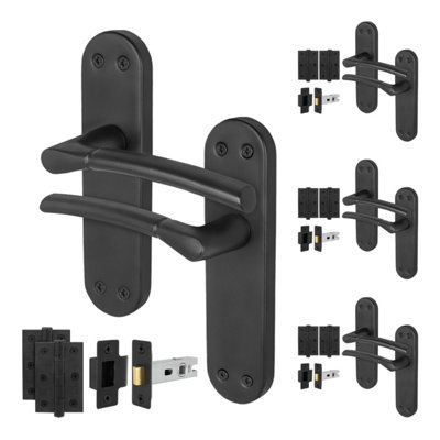 Afit Black Door Handles Latch Set4 Pairs Internal Matt Black Backplate HandlesLatch (64mm) Hinges (76mm)Boston Range from B&Q