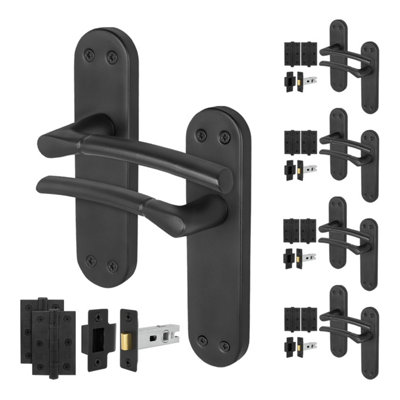 Afit Black Door Handles Latch Set5 Pairs Internal Matt Black Backplate HandlesLatch (64mm) Hinges (76mm)Boston Range from B&Q