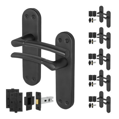 Afit Black Door Handles Latch Set6 Pairs Internal Matt Black Backplate HandlesLatch (64mm) Hinges (76mm)Boston Range from B&Q