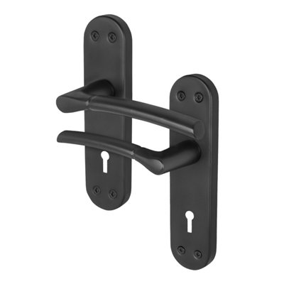Afit Black Lock Door Handles1 Pair Of Internal Lever Of Matt Black Backplate HandlesBoston Range from B&Q
