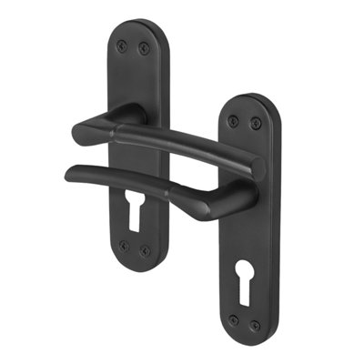 Afit Black Euro Door Handles1 Pair Of Internal Matt Black Backplate HandlesBoston Range from B&Q