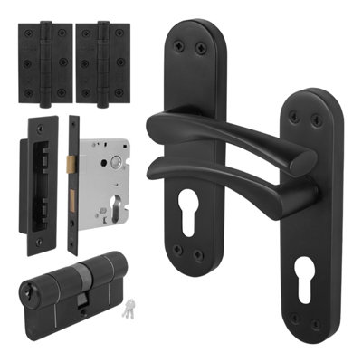 Afit Black Door Handle Euro LockDouble Cylinder Set1 Pair Matt Black Internal Door HandleLockHingesNovi from B&Q