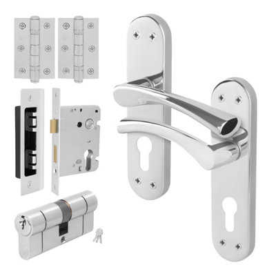 Afit Chrome Door Handle Euro LockDouble Cylinder Set1 Pair Polished Chrome Internal Door HandleLockHingesNovi from B&Q