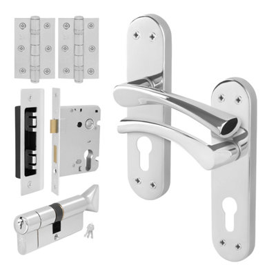 Afit Chrome Door Handle Euro LockThumbturn Cylinder Set1 Pair Polished Chrome Internal Door HandleLockHingesNovi from B&Q
