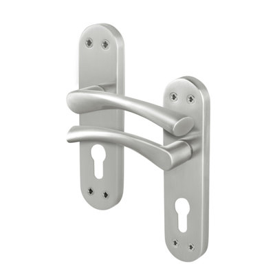 Afit Satin Door Handles For Euro Lock1 Pair Of Satin Nickel Internal Lever Twist Handles On BackplateNovi from B&Q