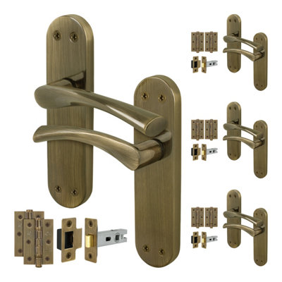 Afit Brass Door Handles With Latch And Hinges4 Pairs Of Internal Twist Antique Brass BackplateNovi Range from B&Q