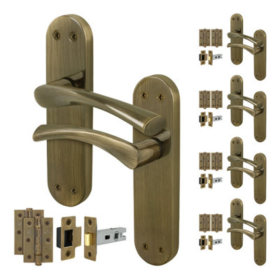 Afit Brass Door Handles With Latch And Hinges5 Pairs Of Internal Twist Antique Brass BackplateNovi Range from B&Q