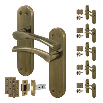 Afit Brass Door Handles With Latch And Hinges6 Pairs Of Internal Twist Antique Brass BackplateNovi Range from B&Q
