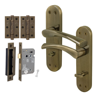 Afit Brass Bathroom Door Handle Set1 Pair Of Internal Twist Antique Backplate HandlesLock (80mm)HingesNovi from B&Q