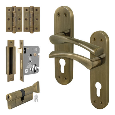 Afit Brass Door Handle Euro Lock With Thumbturn CylinderHinges1 Pair Internal Twist Antique HandlesNovi Range from B&Q