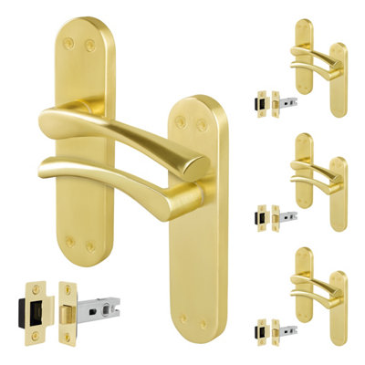 Afit Brass Door Handles With Latch4 Pairs Of Internal Twist Satin Brass Backplate HandlesNovi Range from B&Q