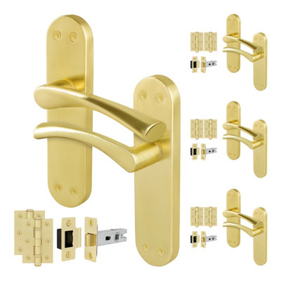 Afit Brass Door Handles With Latch And Hinges4 Pairs Of Internal Twist Satin Brass BackplateNovi Range from B&Q