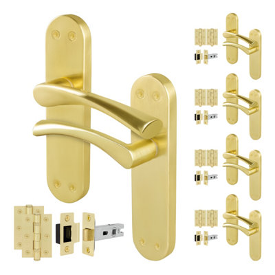 Afit Brass Door Handles With Latch And Hinges5 Pairs Of Internal Twist Satin Brass BackplateNovi Range from B&Q