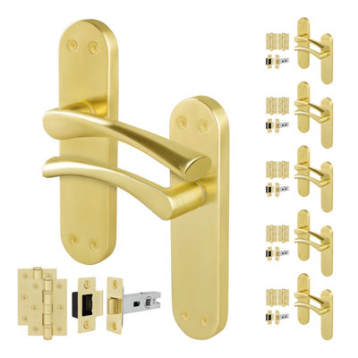 Afit Brass Door Handles With Latch And Hinges6 Pairs Of Internal Twist Satin Brass BackplateNovi Range from B&Q