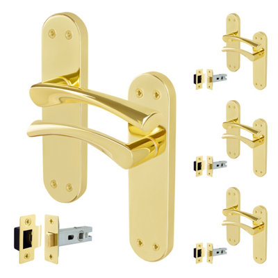 B&Q -  Brass Door Handles With Latch4 Pairs Of Internal Twist Polished Brass Backplate HandlesNovi Range