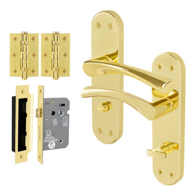 Afit Brass Bathroom Door Handle Set1 Pair Of Internal Twist Polished Backplate HandlesLock (64mm)HingesNovi from B&Q
