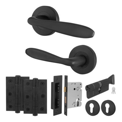 Afit Black Door Handle Euro Lock And Double Cylinder SetInternal Door Handles With Locks And HingesSanteau Range from B&Q
