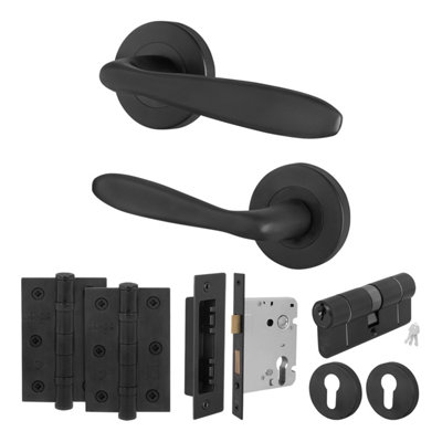 Afit Black Door Handle Euro Lock And Thumbturn Cylinder SetInternal Door Handles With Locks And HingesSanteau Range from B&Q