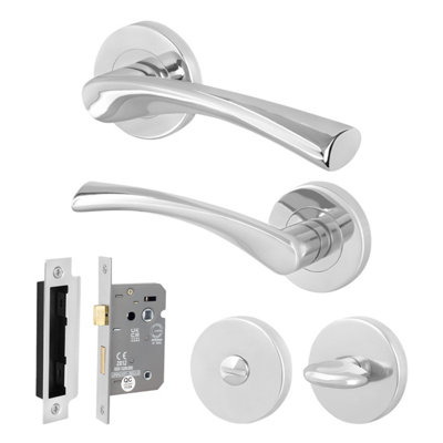 Afit Chrome Bathroom Door Handle Round Rose Set1 Pair Of Polished Chrome Internal Handles And Lock (64mm)Novi Range from B&Q