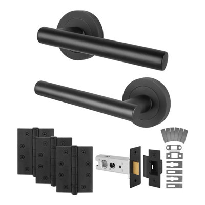 Afit Matt Black Door Handles Latch KitFire Rated Fd30/601 Pair Internal HandlesLatch 76mmHingesOlvera from B&Q