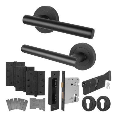 Afit Black Fire Door Handle Euro Lock And Thumbturn Cylinder SetInternal Door Handle With Locks And HingesOdette 1 Pack from B&Q