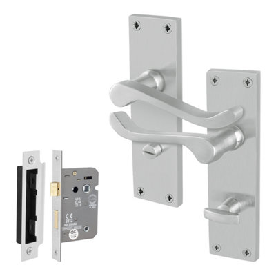 Afit Satin Scroll Door Handles Bathroom Set1 Pair Of Internal Victorian Scroll Backplate Handles And Lock (64mm) from B&Q