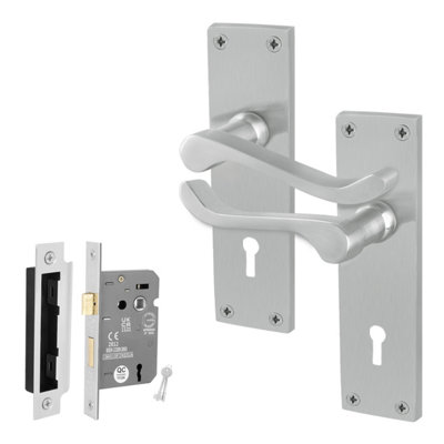Afit Satin Scroll Door Handles With Lock1 Pair Of Internal Victorian Scroll Backplate Handles And Sashlock (64mm) from B&Q