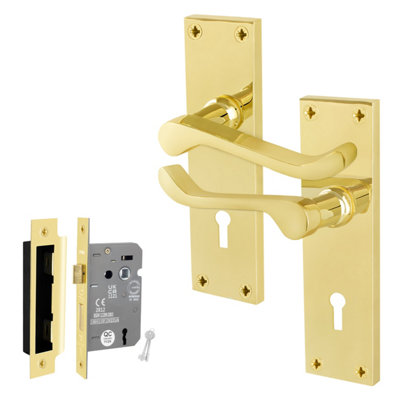 Afit Brass Scroll Door Handles With Lock1 Pair Of Internal Victorian Scroll Backplate Handles And Sashlock (64mm) from B&Q