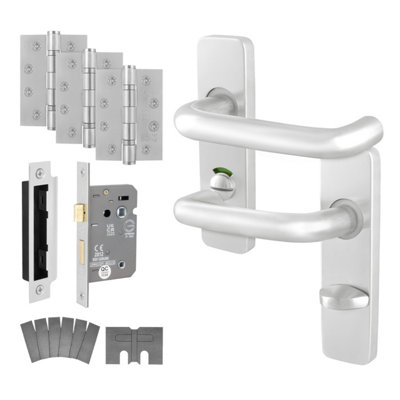 Afit Satin Fire Door Handles Bathroom Lock And Hinge Kit For Fire Doors Aluminium 19mm Return To Door Lever On Backplate from B&Q